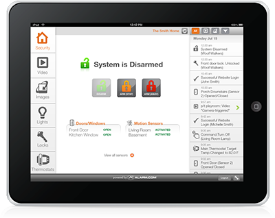 Alarm System App on Tablet